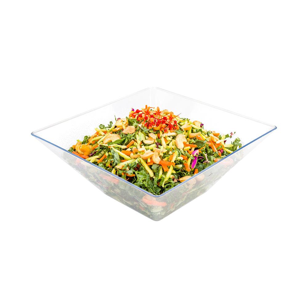 restaurantware Maxi Serve 56 oz Clear Plastic Modern Small Catering Serving Bowl - 8 1/2" x 8 1/2" x 3 1/2" - 25 count box
