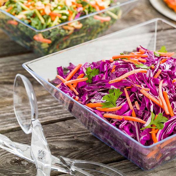 Restaurantware Maxi Serve 90 Oz Clear Plastic Modern Medium Catering Serving Bowl - 9 3/4" X 9 3/4" X 4" - 25 Count Box