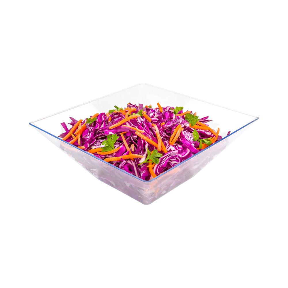 restaurantware Maxi Serve 90 oz Clear Plastic Modern Medium Catering Serving Bowl - 9 3/4" x 9 3/4" x 4" - 25 count box
