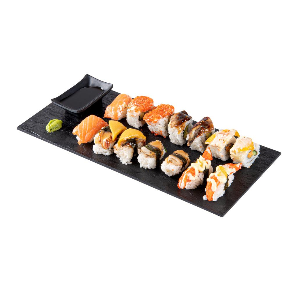 restaurantware Maxi Serve Rectangle Black Plastic Large Plate - Faux Slate - 16" x 7" - 25 count box
