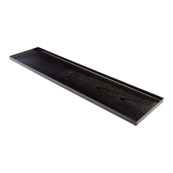 Restaurantware Maxi Serve Rectangle Black Plastic Medium Tray - Faux Wood Grain - 23 1/2" X 6" - 25 Count Box