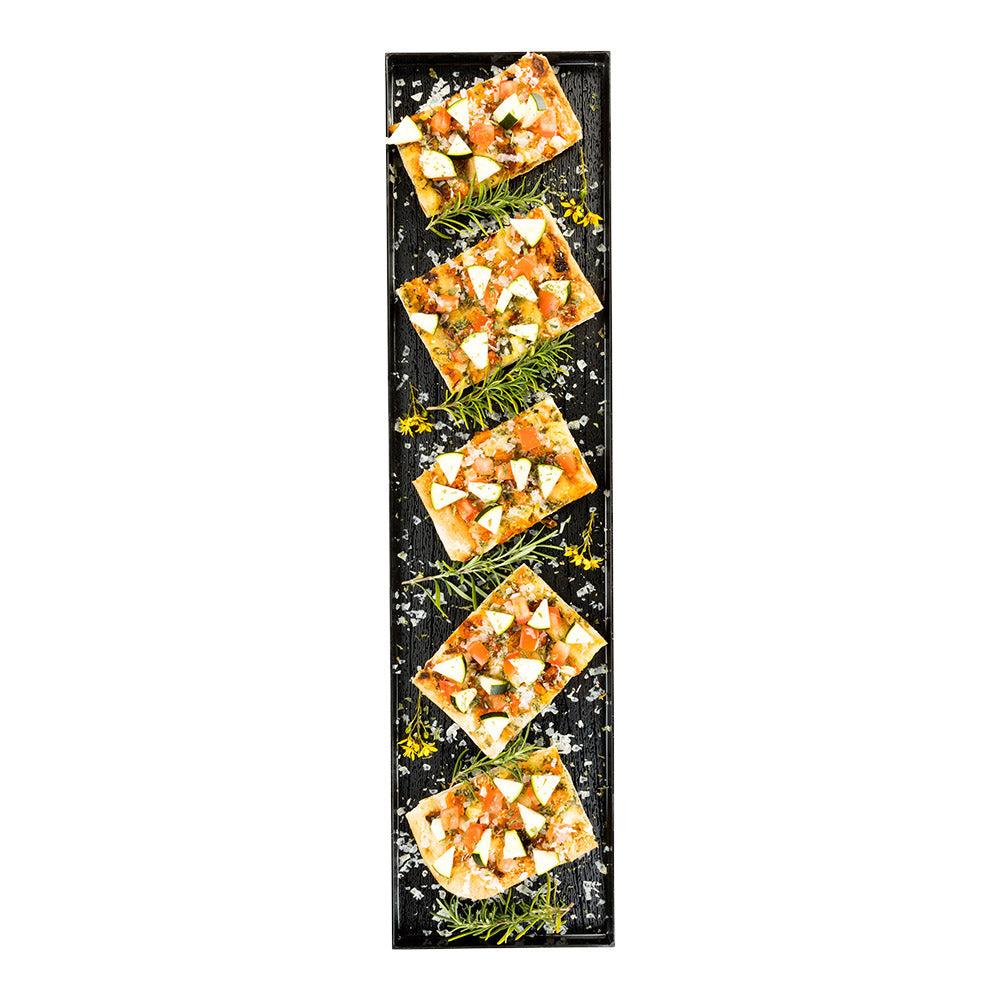 restaurantware Maxi Serve Rectangle Black Plastic Medium Tray - Faux Wood Grain - 23 1/2" x 6" - 25 count box