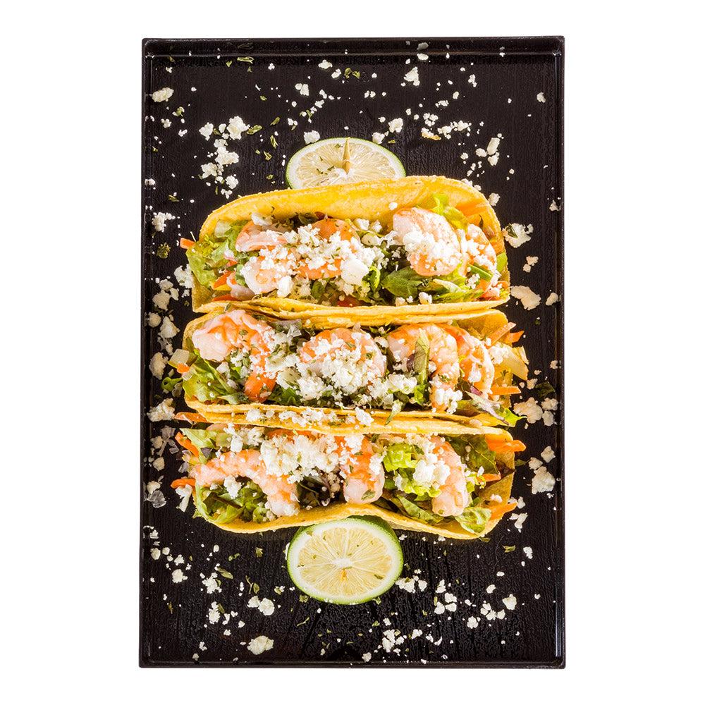 restaurantware Maxi Serve Rectangle Black Plastic Small Tray - Faux Wood Grain - 10 1/2" x 7" - 25 count box