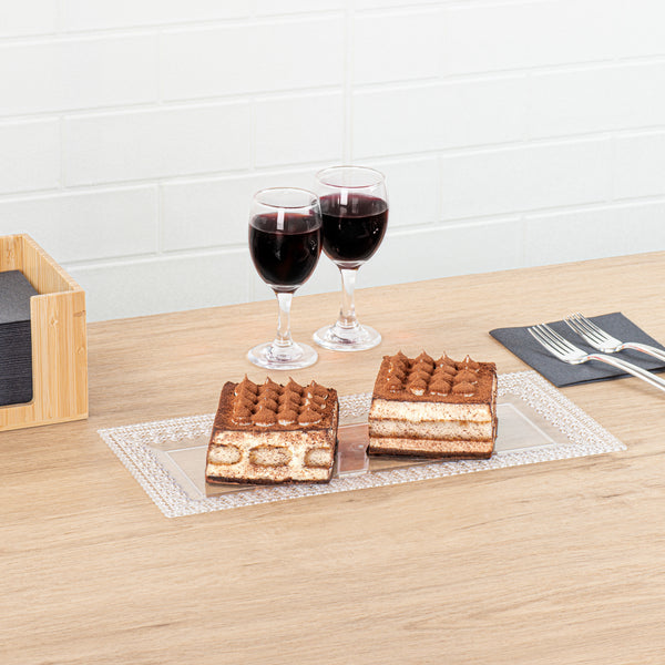 Restaurantware Maxi Serve Rectangle Clear Plastic Plate - With Lace Rim - 14 1/4" X 6 1/4" - 100 Count Box