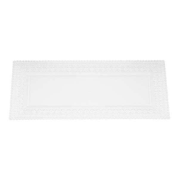 Restaurantware Maxi Serve Rectangle Clear Plastic Plate - With Lace Rim - 14 1/4" X 6 1/4" - 100 Count Box