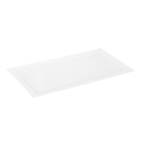 Restaurantware Maxi Serve Rectangle Clear Plastic Plate - With Lace Rim - 17" X 9" - 100 Count Box
