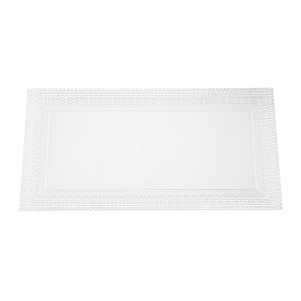Restaurantware Maxi Serve Rectangle Clear Plastic Plate - With Lace Rim - 17" X 9" - 100 Count Box