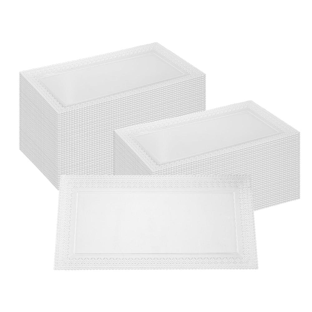 restaurantware Maxi Serve Rectangle Clear Plastic Plate - with Lace Rim - 17" x 9" - 100 count box