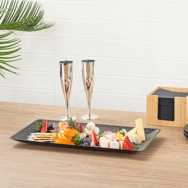 Restaurantware Maxi Serve Rectangle Matte Black Plastic Plate - 17" X 9" - 100 Count Box