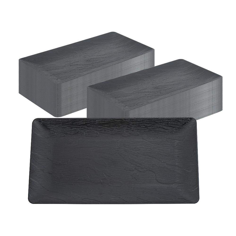 restaurantware Maxi Serve Rectangle Matte Black Plastic Plate - 17" x 9" - 100 count box