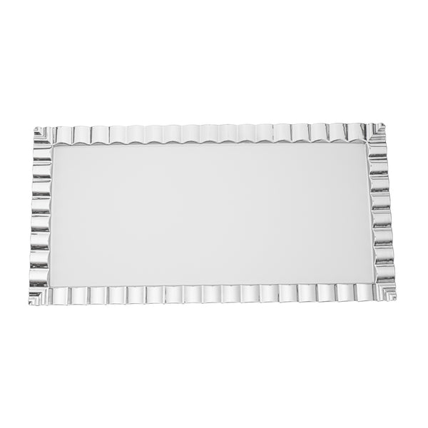 Restaurantware Maxi Serve Rectangle White Plastic Plate - With Silver Ruffled Rim - 17" X 9" - 100 Count Box