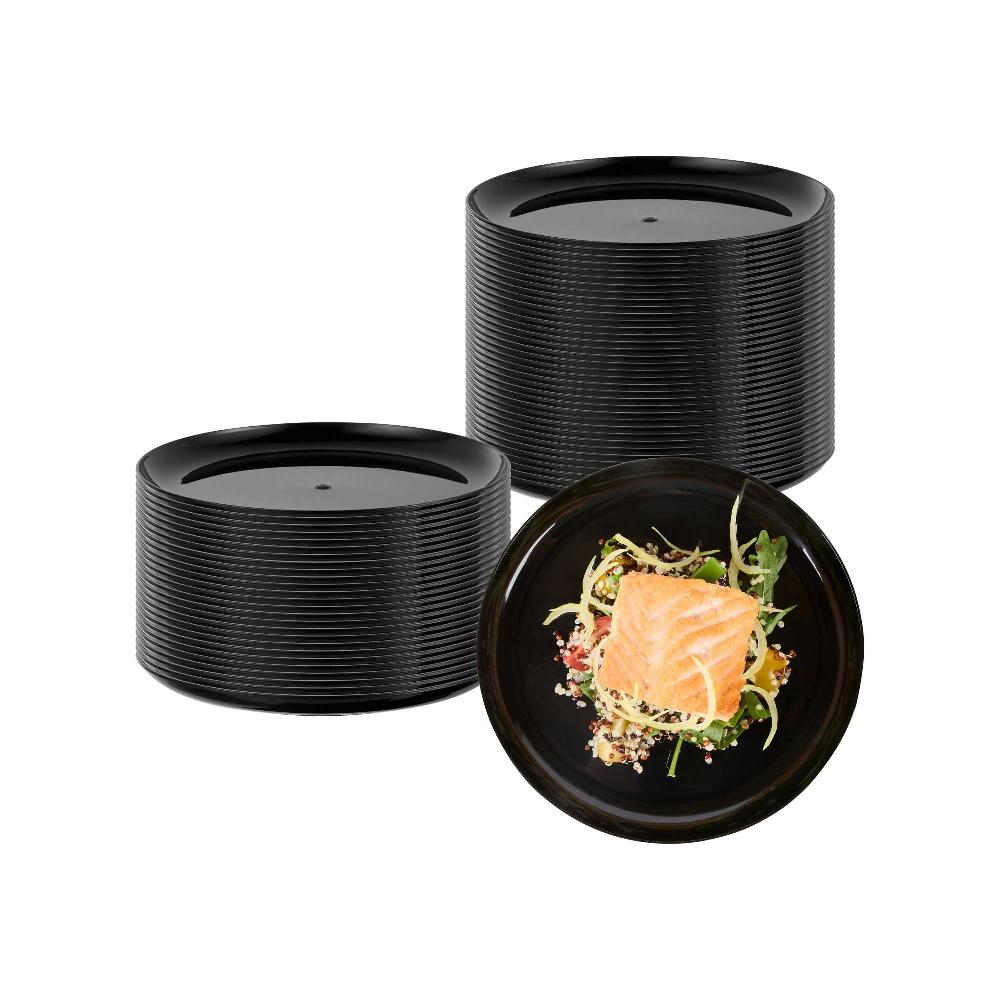 restaurantware Maxi Serve Round Black Plastic Medium Elegant Plate - 7" x 7" - 100 count box