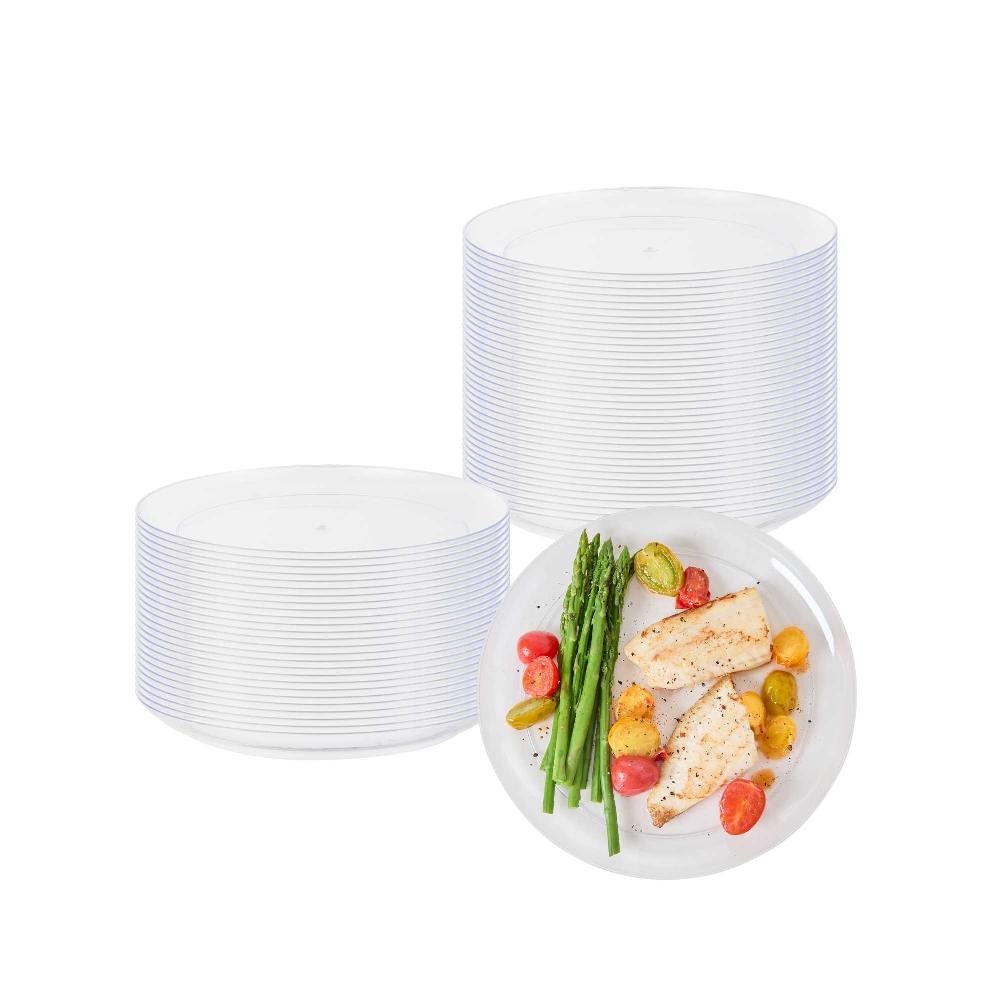 restaurantware Maxi Serve Round Clear Plastic Elegant Plate - 9" x 9" x 1/2" - 100 count box