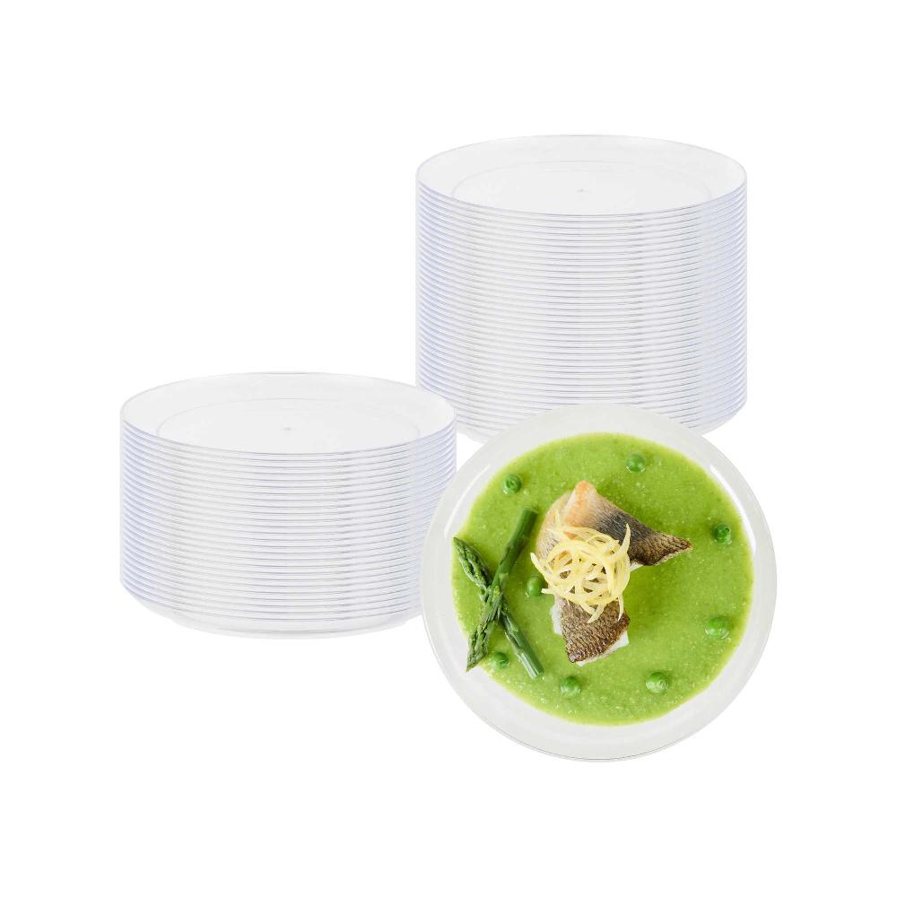 restaurantware Maxi Serve Round Clear Plastic Medium Elegant Plate - 7" x 7" - 100 count box