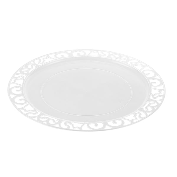 Restaurantware Maxi Serve Round Clear Plastic Plate - With Lace Rim - 11 3/4" X 11 3/4" - 100 Count Box