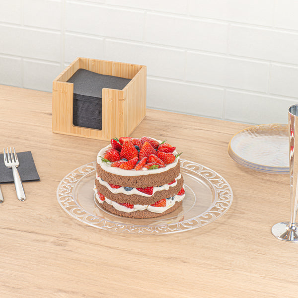 Restaurantware Maxi Serve Round Clear Plastic Plate - With Lace Rim - 11 3/4" X 11 3/4" - 100 Count Box