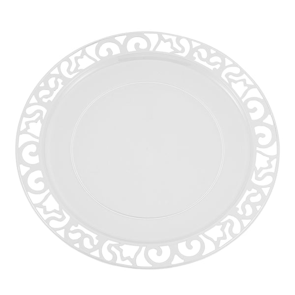 Restaurantware Maxi Serve Round Clear Plastic Plate - With Lace Rim - 11 3/4" X 11 3/4" - 100 Count Box