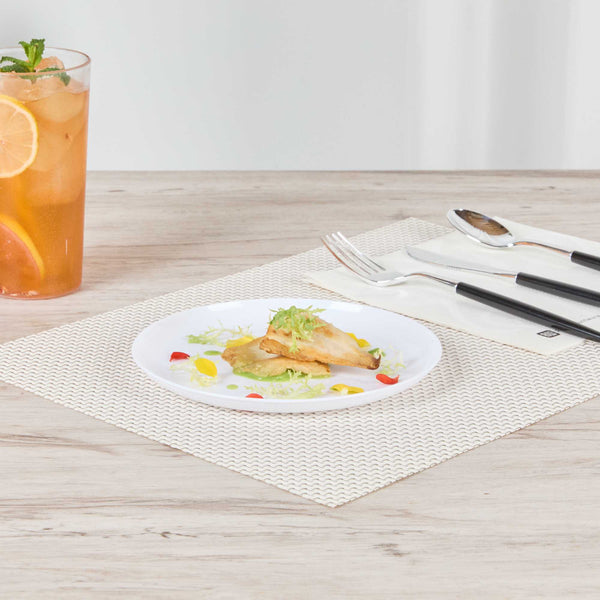 Restaurantware Maxi Serve Round White Plastic Medium Elegant Plate - 7" X 7" - 100 Count Box