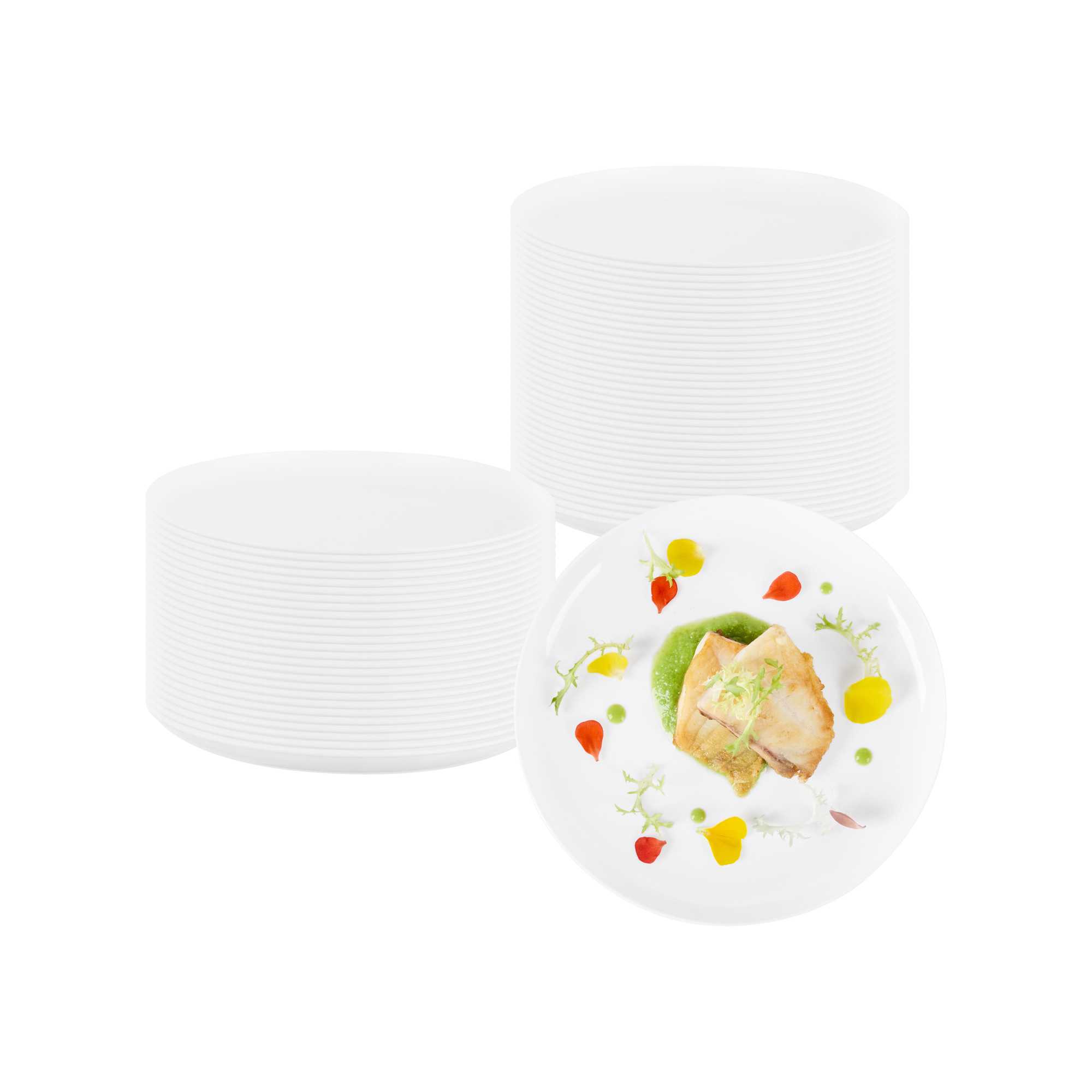 restaurantware Maxi Serve Round White Plastic Medium Elegant Plate - 7" x 7" - 100 count box
