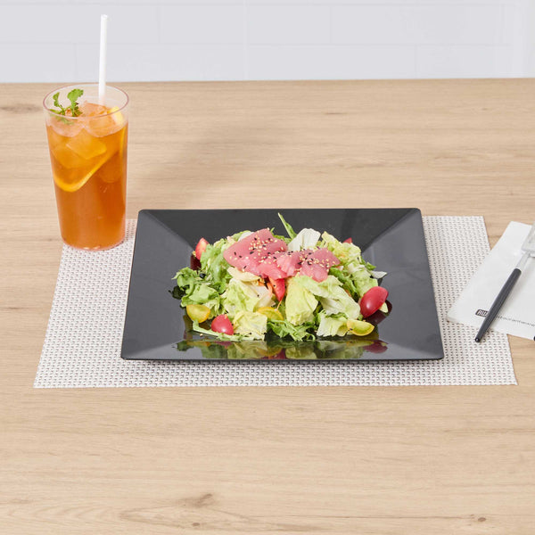 Restaurantware Maxi Serve Square Black Plastic Dinner Plate - 10 3/4" X 10 3/4" X 1/2" - 100 Count Box