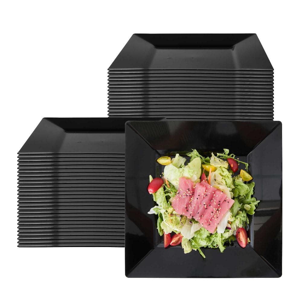 restaurantware Maxi Serve Square Black Plastic Dinner Plate - 10 3/4" x 10 3/4" x 1/2" - 100 count box