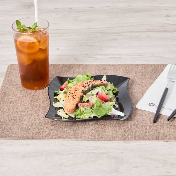 Restaurantware Maxi Serve Square Black Plastic Medium Aqua Plate - 7" X 7" X 1/2" - 100 Count Box