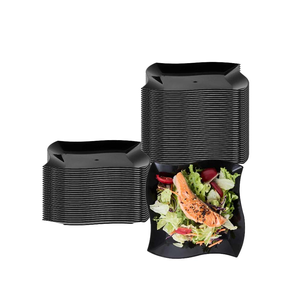 restaurantware Maxi Serve Square Black Plastic Medium Aqua Plate - 7" x 7" x 1/2" - 100 count box