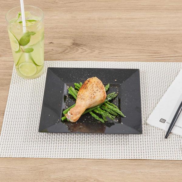 Restaurantware Maxi Serve Square Black Plastic Medium Plate - 8 1/4" X 8 1/4" X 1/2" - 100 Count Box