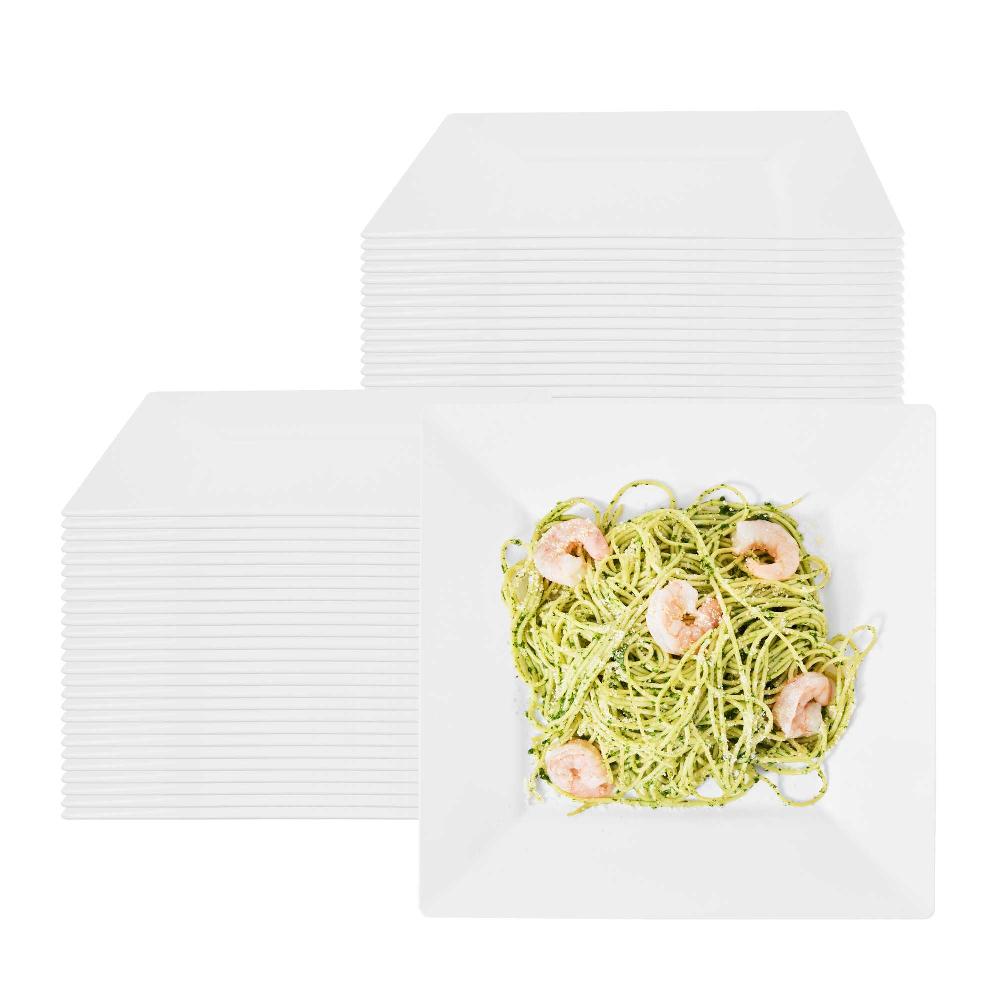 restaurantware Maxi Serve Square White Plastic Dinner Plate - 10 3/4" x 10 3/4" x 1/2" - 100 count box
