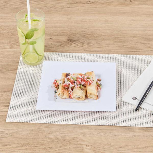 Restaurantware Maxi Serve Square White Plastic Medium Plate - 8 1/4" X 8 1/4" X 1/2" - 100 Count Box