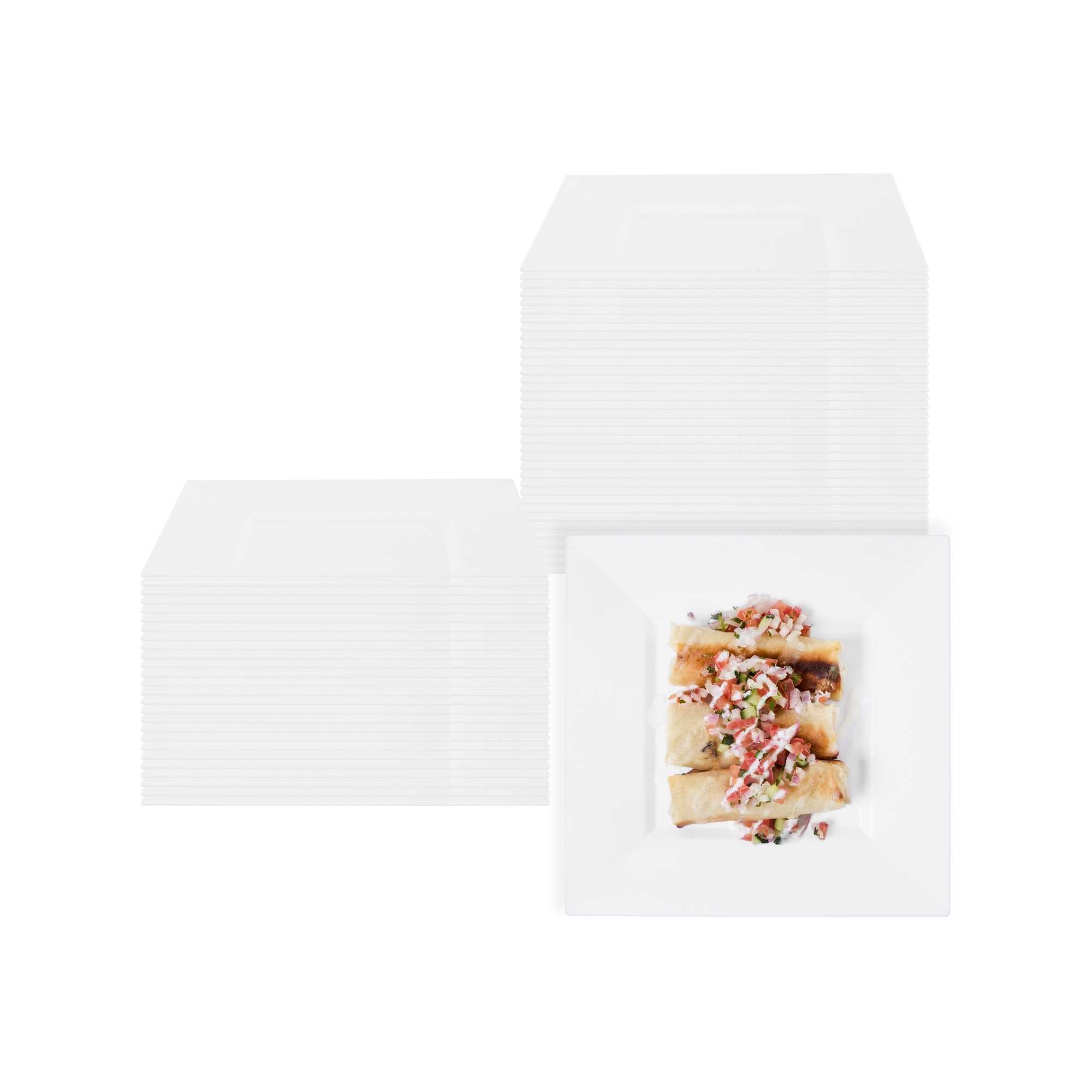 restaurantware Maxi Serve Square White Plastic Medium Plate - 8 1/4" x 8 1/4" x 1/2" - 100 count box