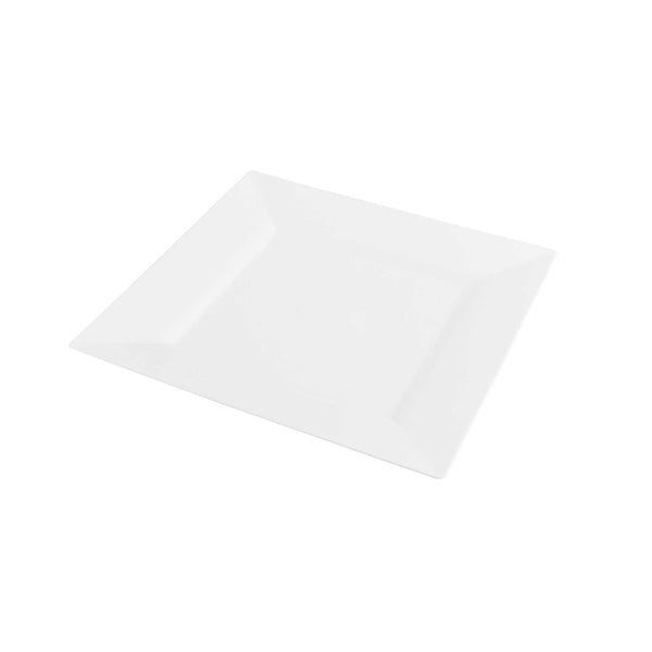 Restaurantware Maxi Serve Square White Plastic Modern Plate - 9 1/2" X 9 1/2" X 1/2" - 100 Count Box
