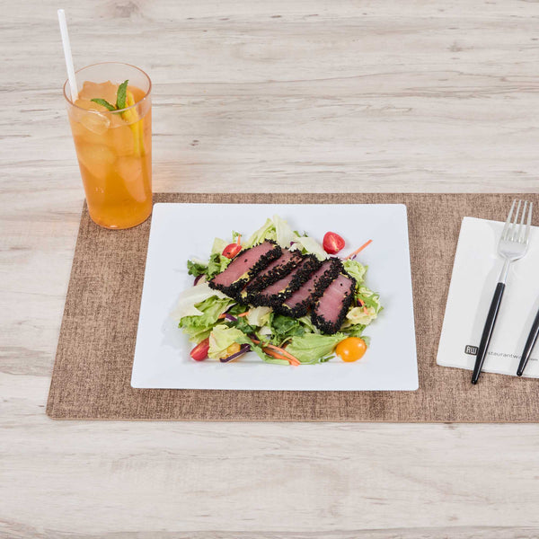 Restaurantware Maxi Serve Square White Plastic Modern Plate - 9 1/2" X 9 1/2" X 1/2" - 100 Count Box