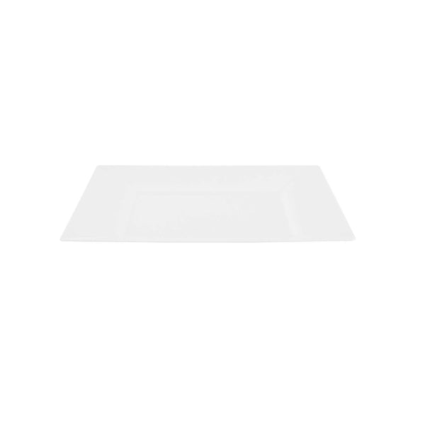 Restaurantware Maxi Serve Square White Plastic Modern Plate - 9 1/2" X 9 1/2" X 1/2" - 100 Count Box