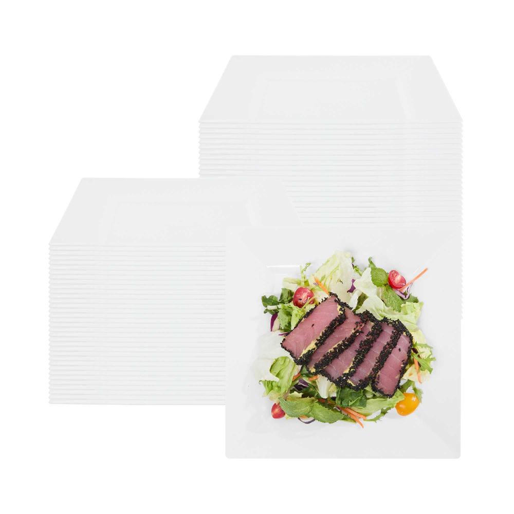 restaurantware Maxi Serve Square White Plastic Modern Plate - 9 1/2" x 9 1/2" x 1/2" - 100 count box