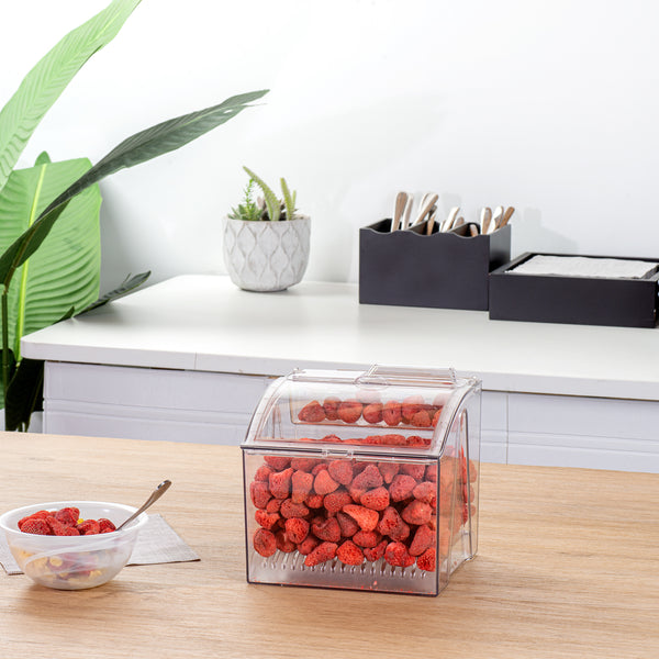 Restaurantware Met Lux 1.5 Gal Clear Plastic Topping Bin - 25 Cup With Scoop - 7 3/4" X 6 3/4" X 7 3/4" - 1 Count Box