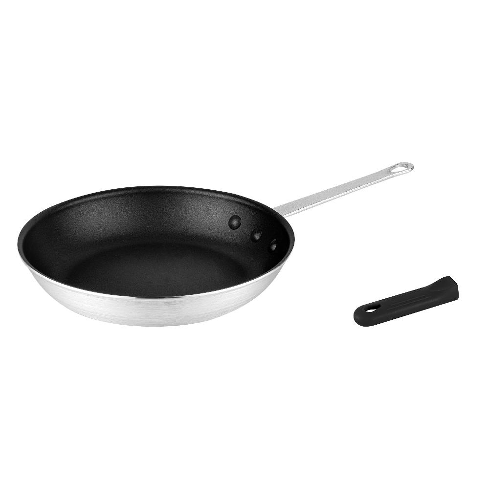 restaurantware Met Lux 1 Aluminum 10" Non-Stick Fry Pan and 1 Black Silicone Pan Handle Sleeve