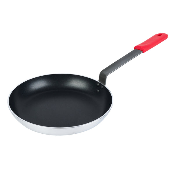 Restaurantware Met Lux 1 Aluminum 12" Induction Ready Fry Pan And 1 Red Silicone Pan Handle Sleeve