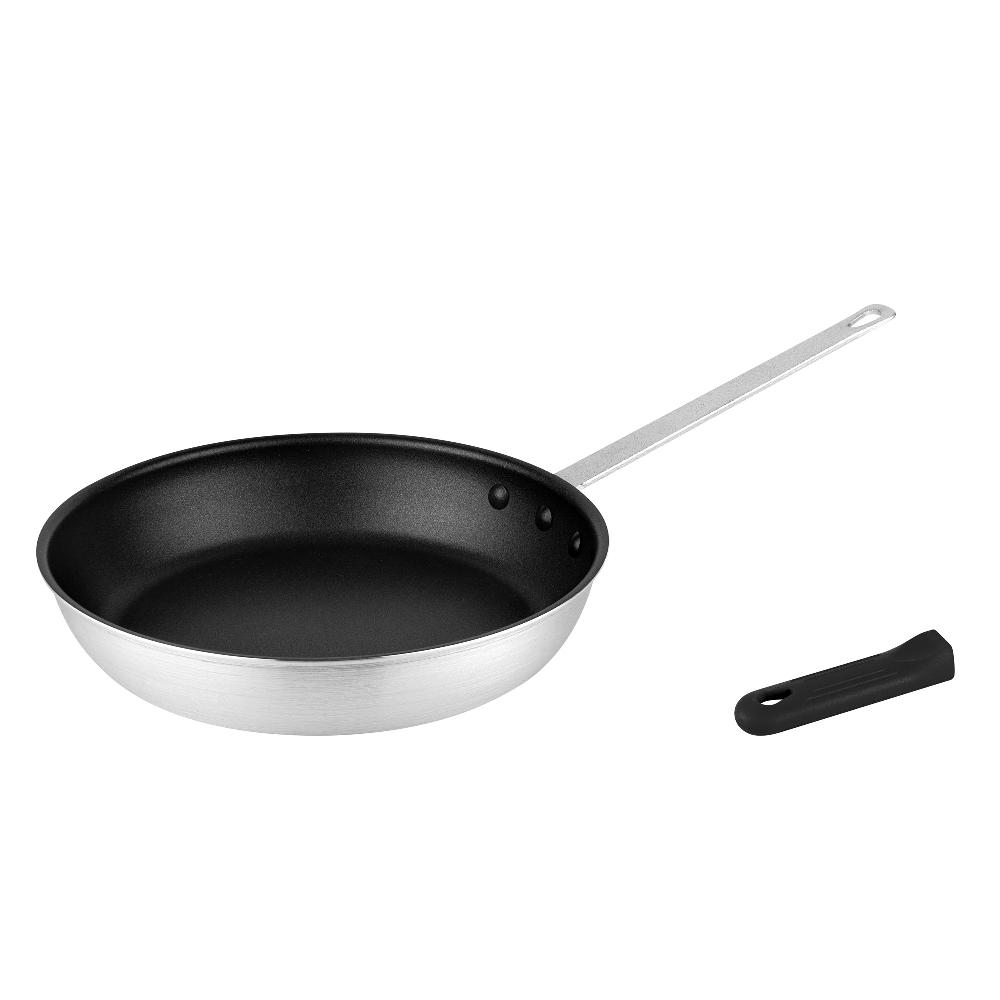 restaurantware Met Lux 1 Aluminum 12" Non-Stick Fry Pan and 1 Black Silicone Pan Handle Sleeve