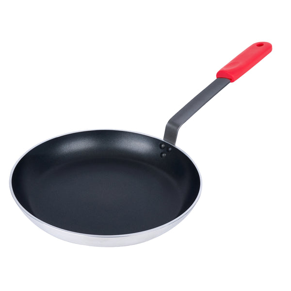 Restaurantware Met Lux 1 Aluminum 14" Induction Ready Fry Pan And 1 Red Silicone Pan Handle Sleeve