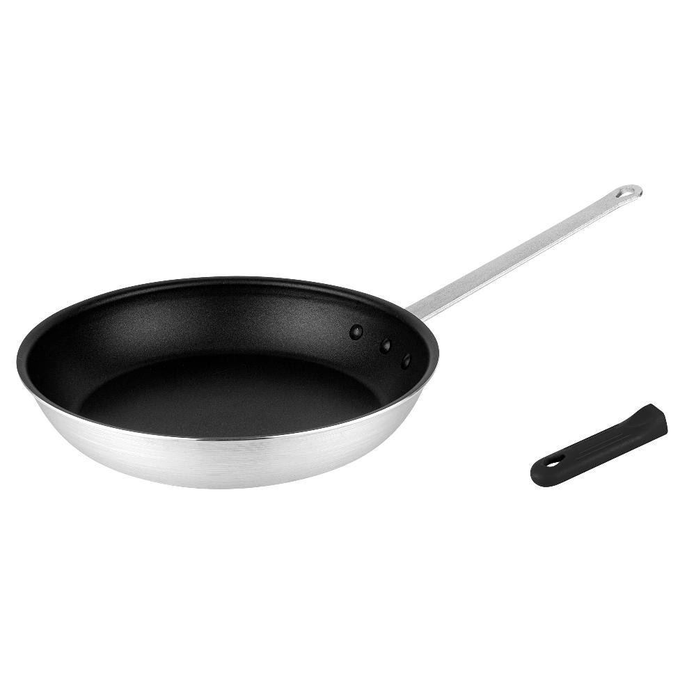 restaurantware Met Lux 1 Aluminum 14" Non-Stick Fry Pan and 1 Black Silicone Pan Handle Sleeve