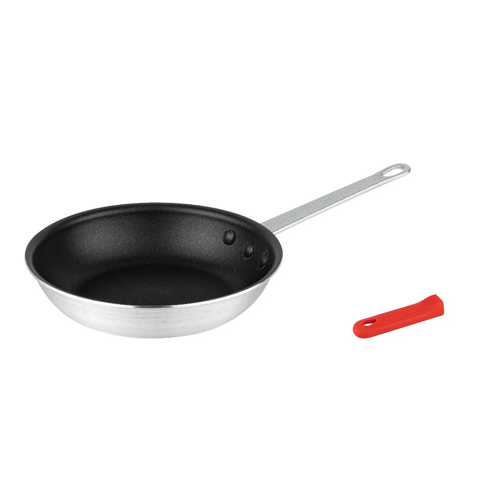 restaurantware Met Lux 1 Aluminum 9" Non-Stick Fry Pan and 1 Red Silicone Pan Handle Sleeve