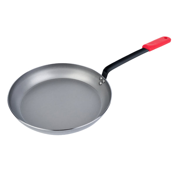 Restaurantware Met Lux 1 Carbon Steel 14" Non-Stick Fry Pan And 1 Red Silicone Pan Handle Sleeve