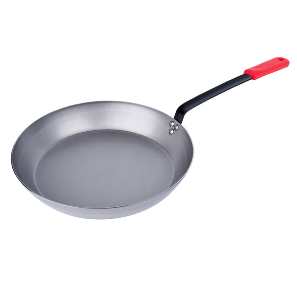 Restaurantware Met Lux 1 Carbon Steel 16" Non-Stick Fry Pan And 1 Red Silicone Pan Handle Sleeve