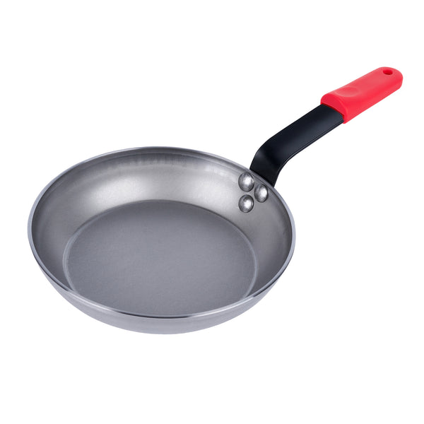 Restaurantware Met Lux 1 Carbon Steel 8" Non-Stick Fry Pan And 1 Red Silicone Pan Handle Sleeve