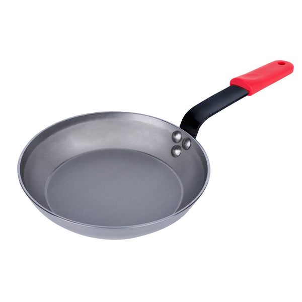 Restaurantware Met Lux 1 Carbon Steel 9" Non-Stick Fry Pan And 1 Red Silicone Pan Handle Sleeve