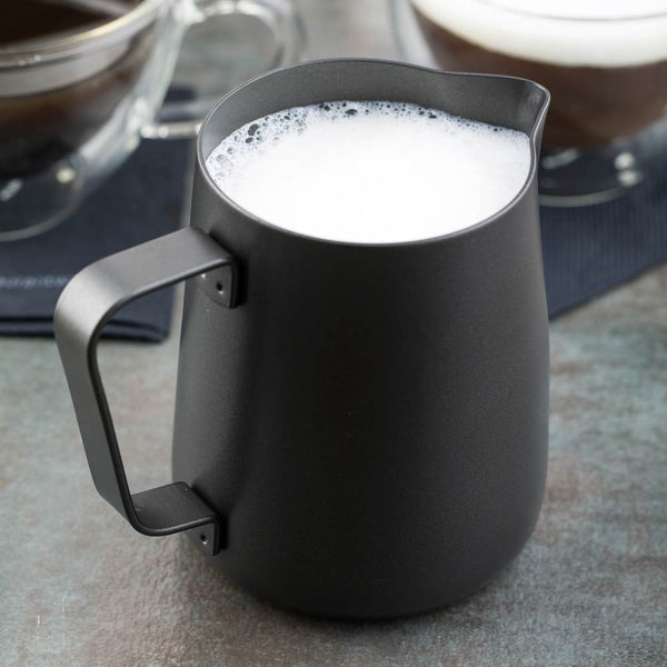 Restaurantware Met Lux 12 Oz Black Stainless Steel Milk Pitcher - 3" X 3" X 3 1/2" - 1 Count Box