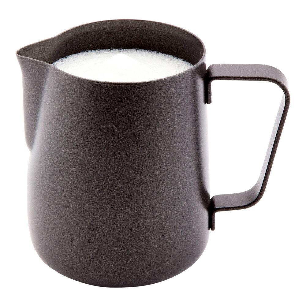 restaurantware Met Lux 12 oz Black Stainless Steel Milk Pitcher - 3" x 3" x 3 1/2" - 1 count box