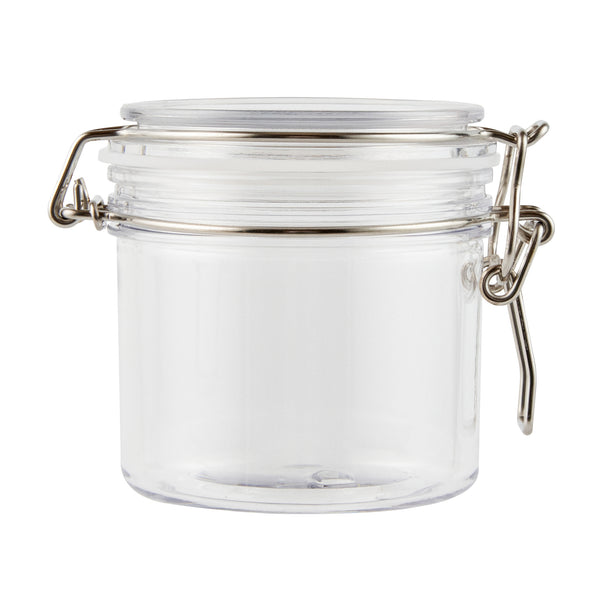 Restaurantware Met Lux 12 Oz Round Clear Plastic Storage Jar - With Hinged Lid - 3 1/2" X 3 1/2" X 3 1/2" - 20 Count Box