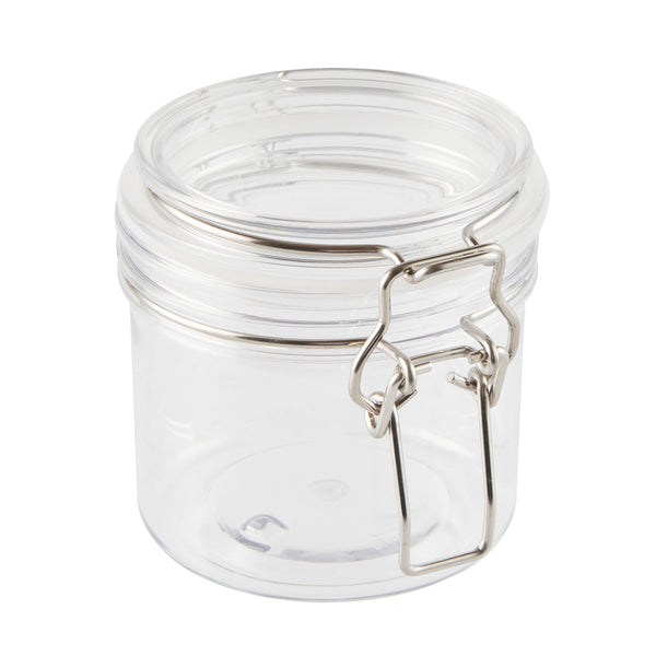 Restaurantware Met Lux 12 Oz Round Clear Plastic Storage Jar - With Hinged Lid - 3 1/2" X 3 1/2" X 3 1/2" - 20 Count Box